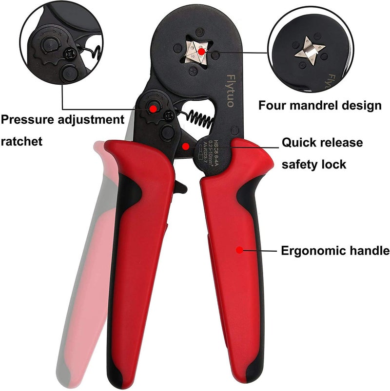 Flytuo Ferrule Crimping Tool, AWG23-7 Self-adjustable Ratchet Wire Ferrule Crimper, HSC8 6-4A Premium Crimping Tool for Wire Terminals Cables End-sleeves - Image 3